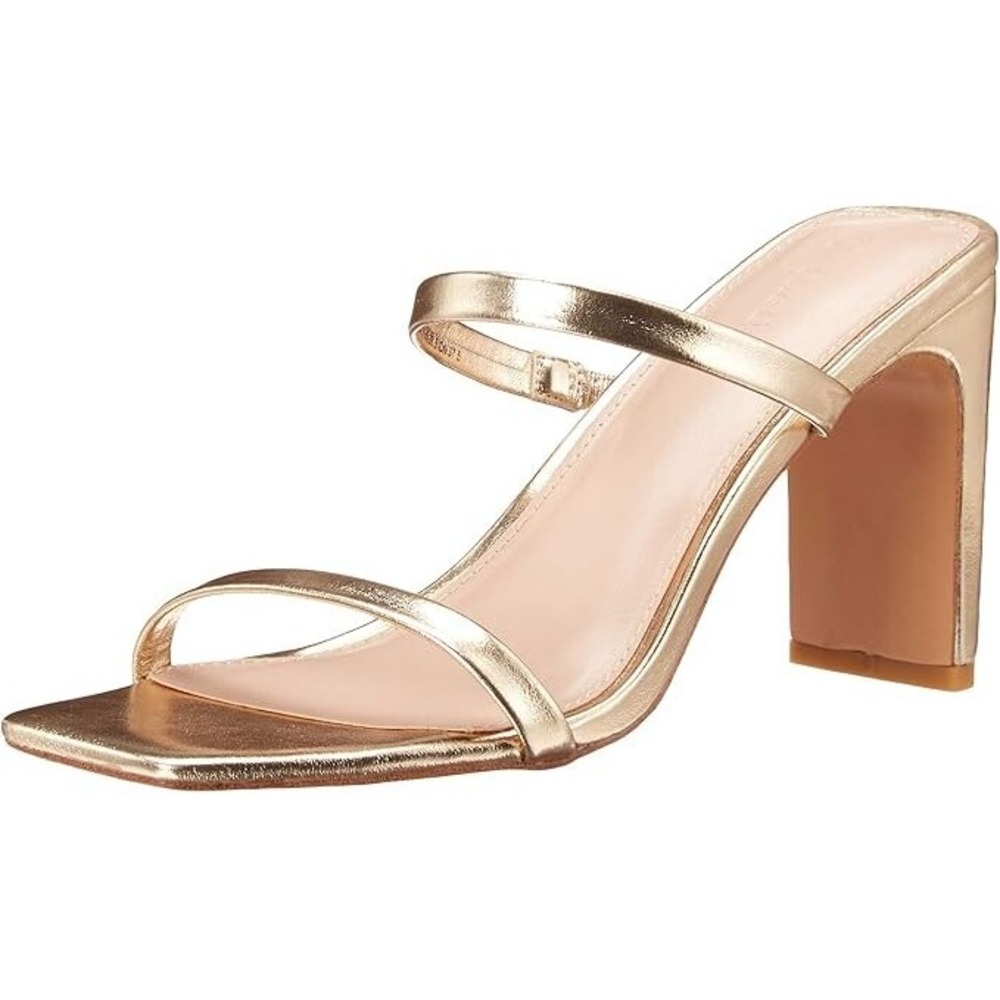 The Drop Women's Avery Square Toe Two Strap High Heeled Sandal, Gold SZ 6